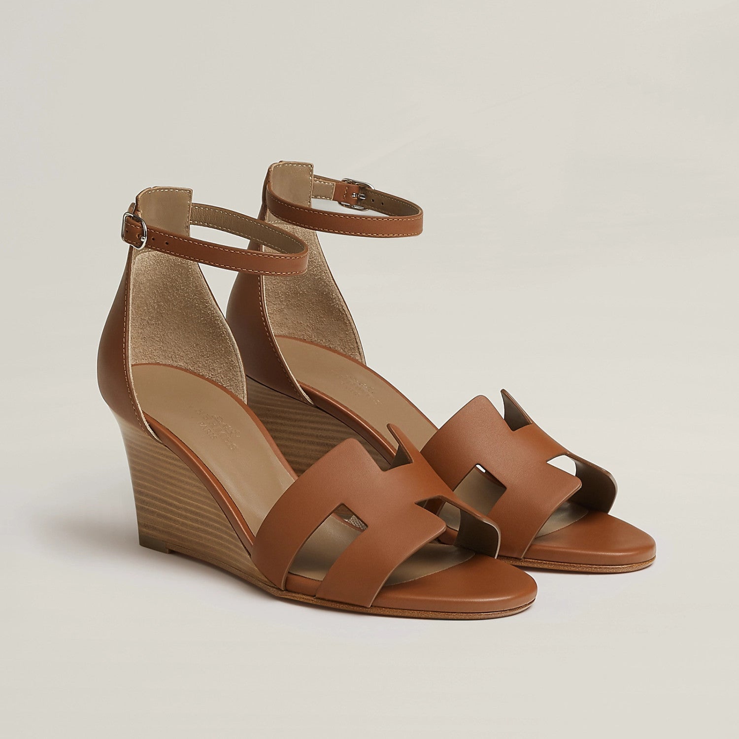 Hermes Legend Women's Solid Color Summer Solid Color Open Toe Buckle Leather Thick Sole High Heel Sandals Shoes #77466