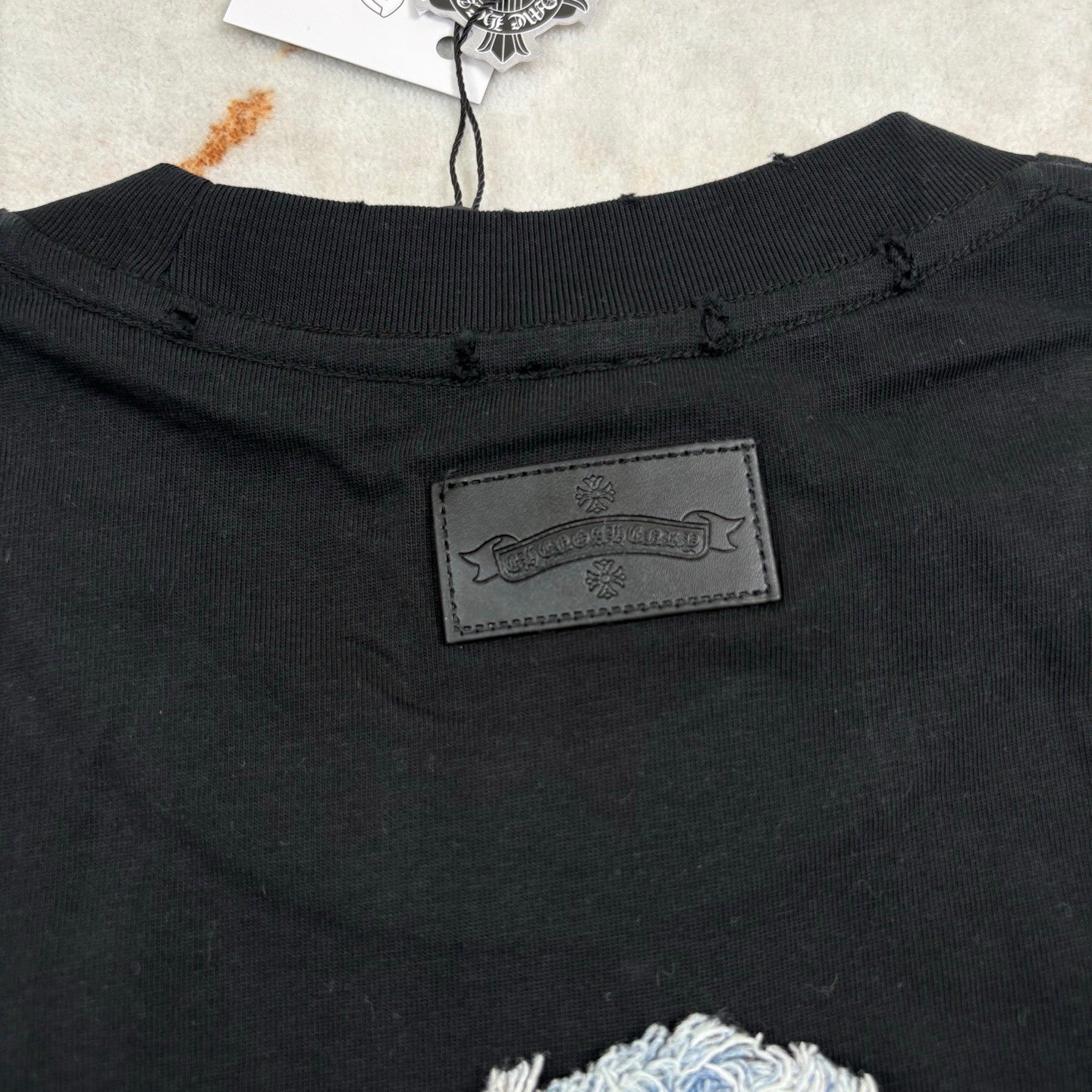 Chrome Hearts Men's And Women's Summer Solid Color Embroidered Denim Printed Cotton Crew Neck Short Sleeve T-shirt #77395