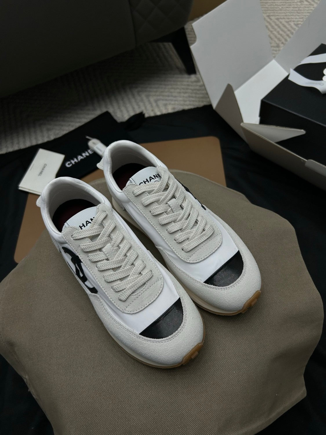 Chanel Sneakers Fabric & Suede Calfskin White & Black #377666