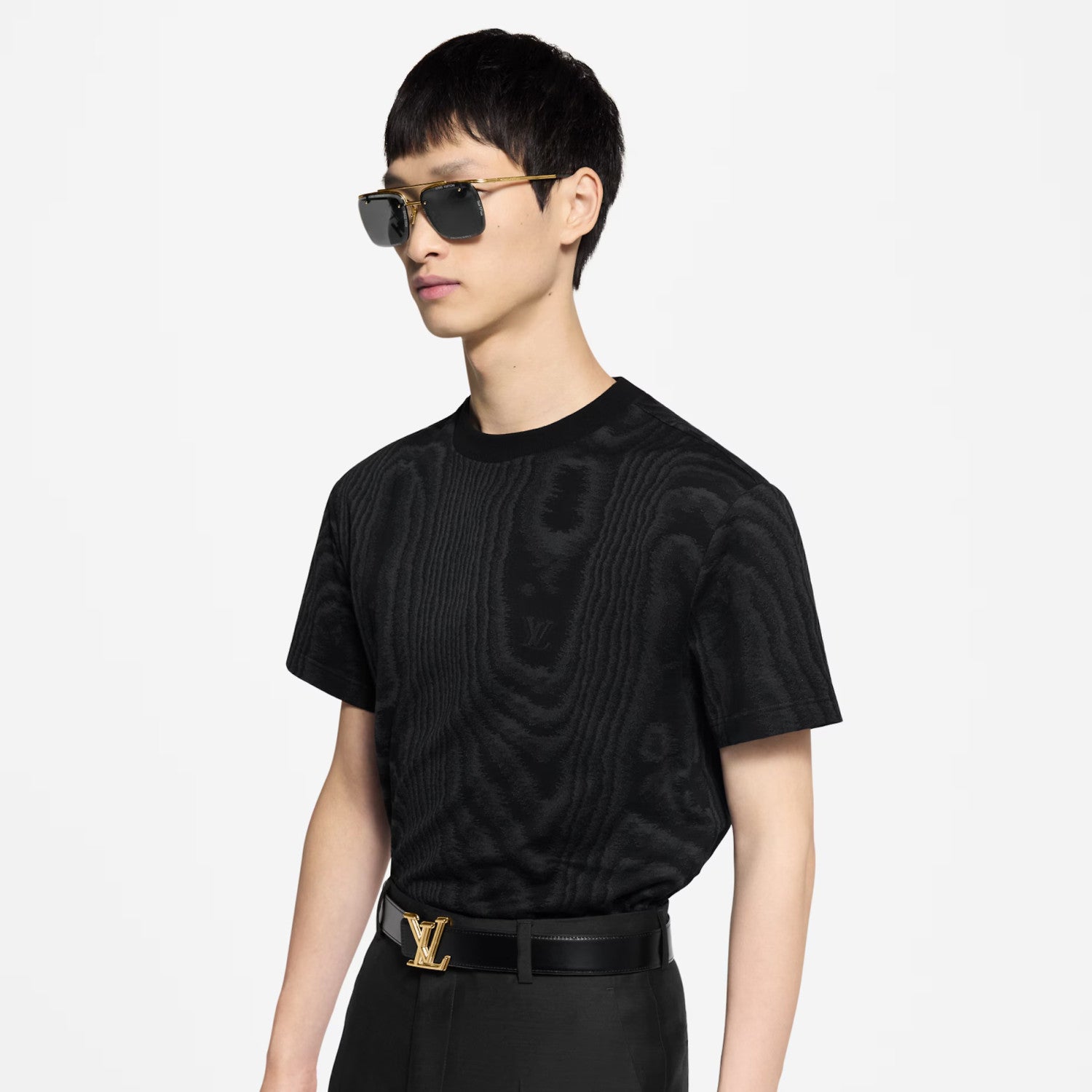 Louis Vuitton Men's Summer Solid Color Wood Grain Print Round Neck Cotton Short Sleeve T-Shirt #77366