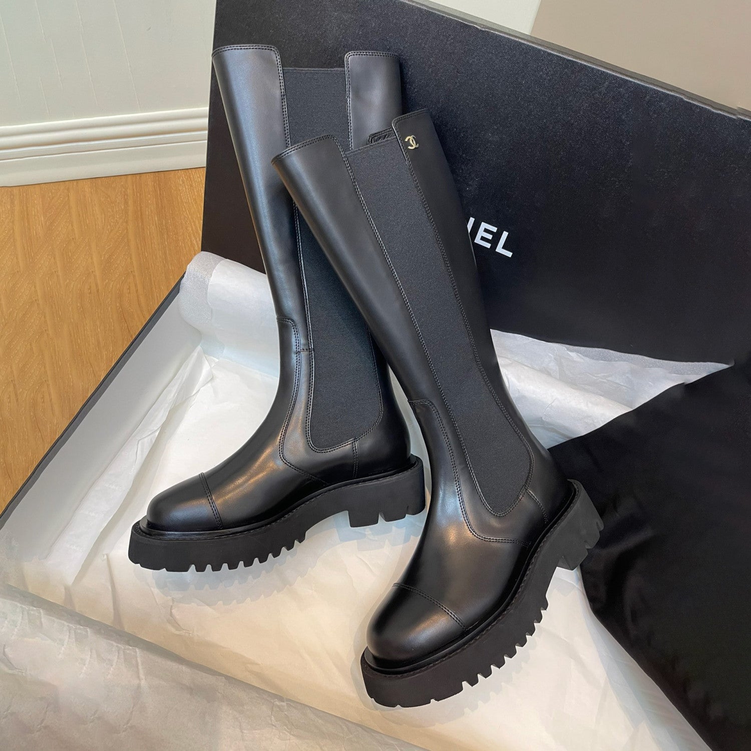 Chanel Women's Autumn/Winter Fashion Casual Round Toe Zipper Suede Sheepskin Calfskin High Top Boots  Shoes #78335