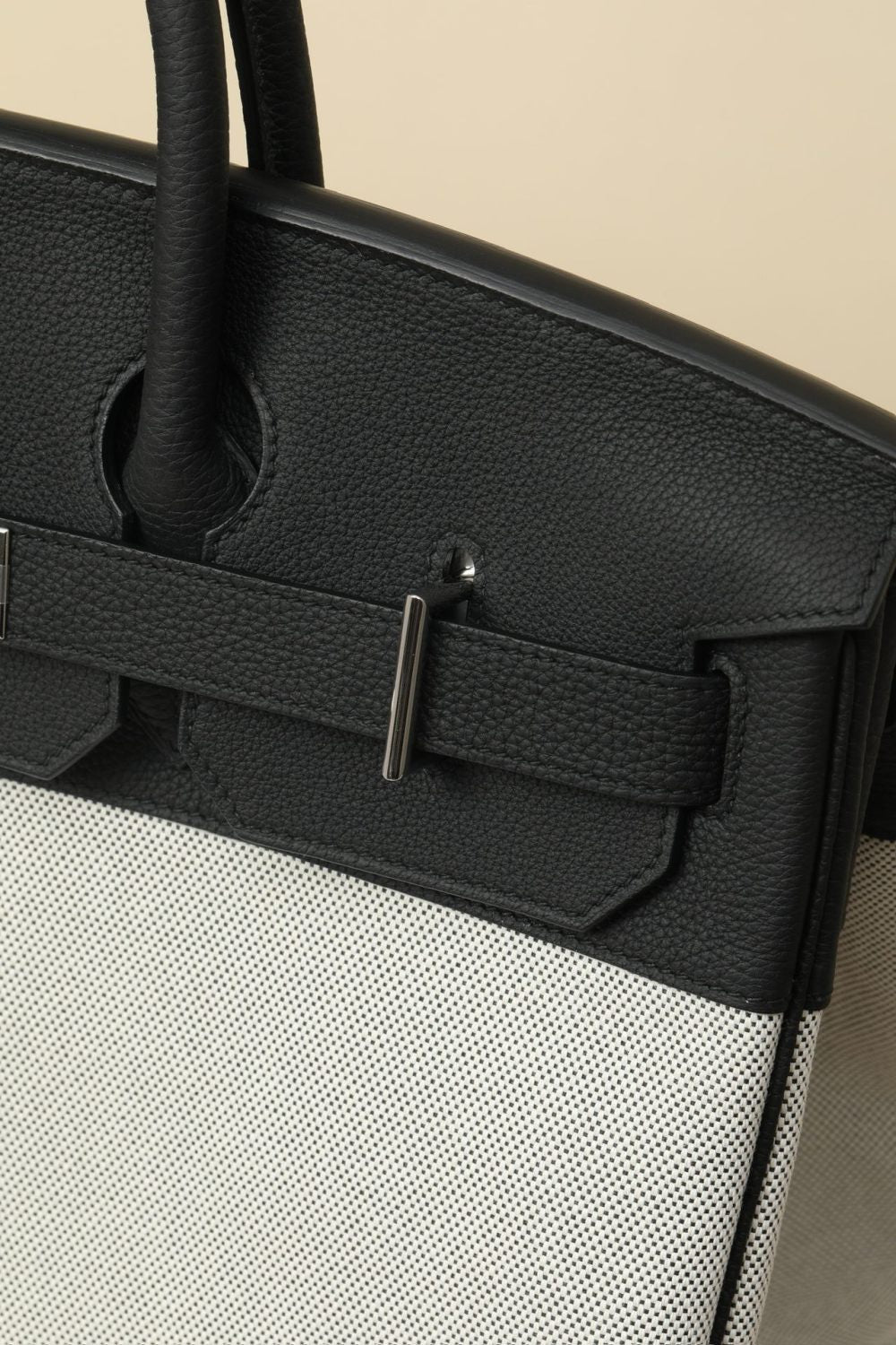 Hermes HacHaut A Courroies 40 HACG40 Women's Silver Buckle Canvas And Cowhide Colour Blocked Handbag Bag Bags #77113
