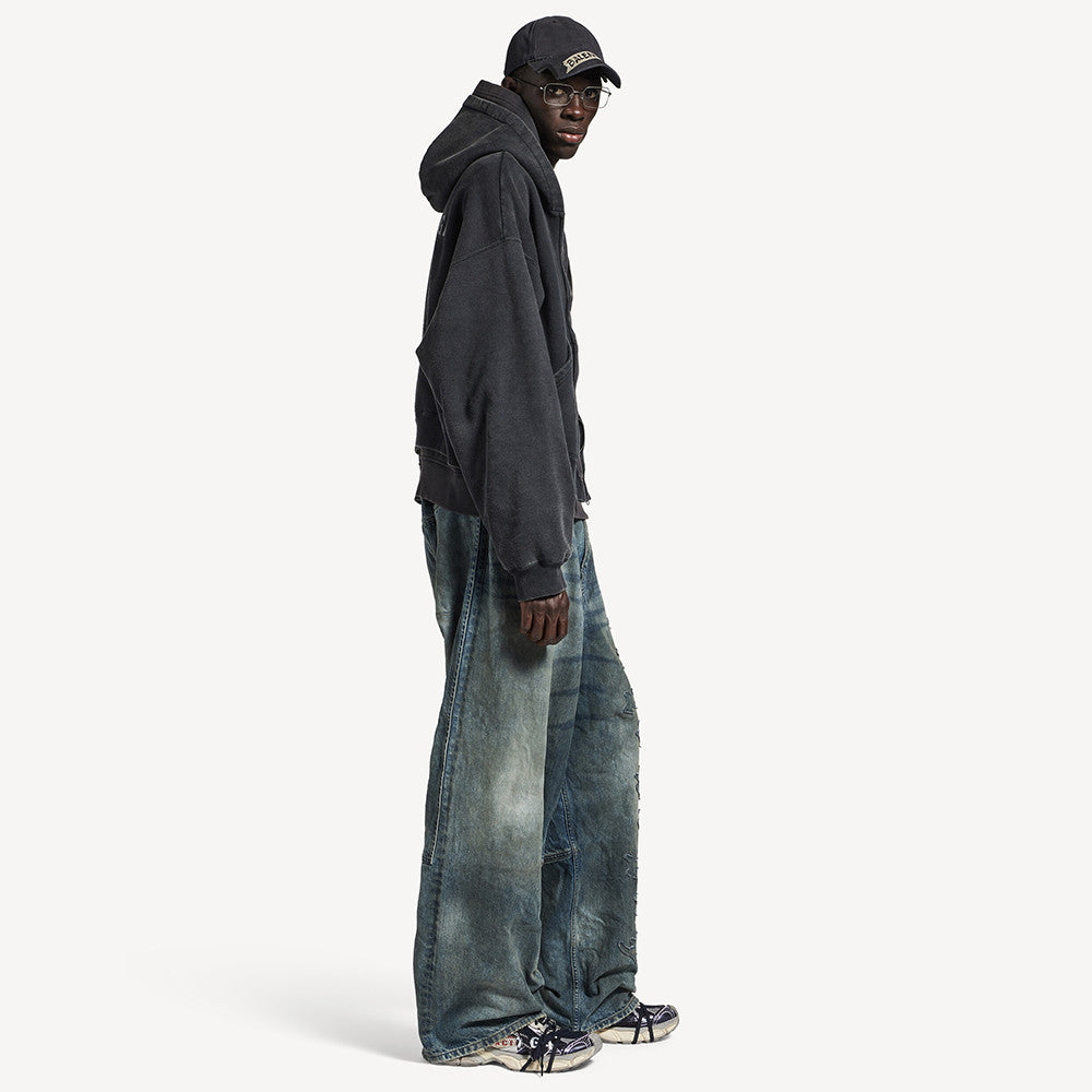 Balenciaga Men's Layered Zip-up Hoodie in Faded Black #336823