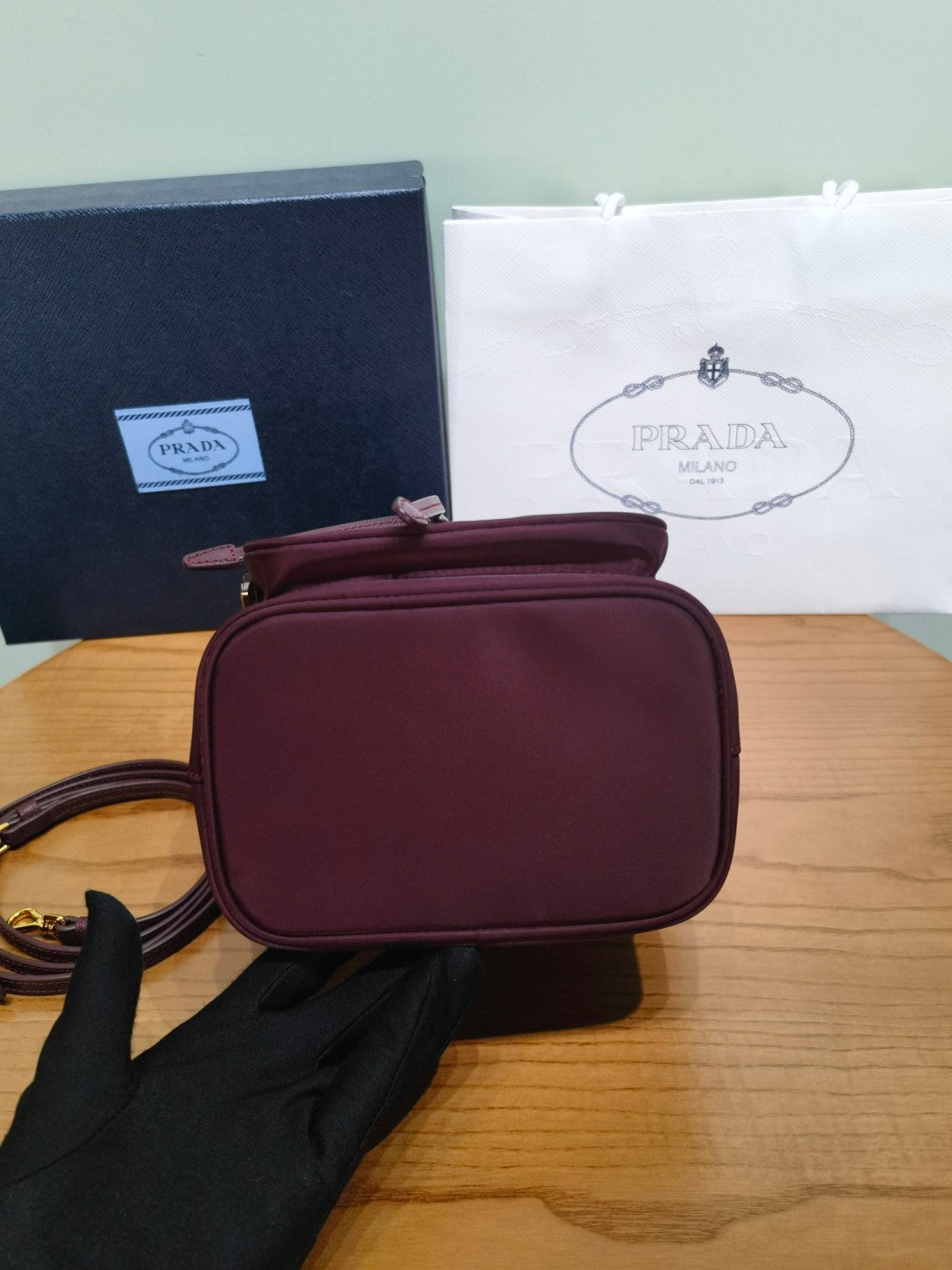 Prada Duet Recycled Nylon Bucket Bag Drawstring Closure Shoulder Bag #332667