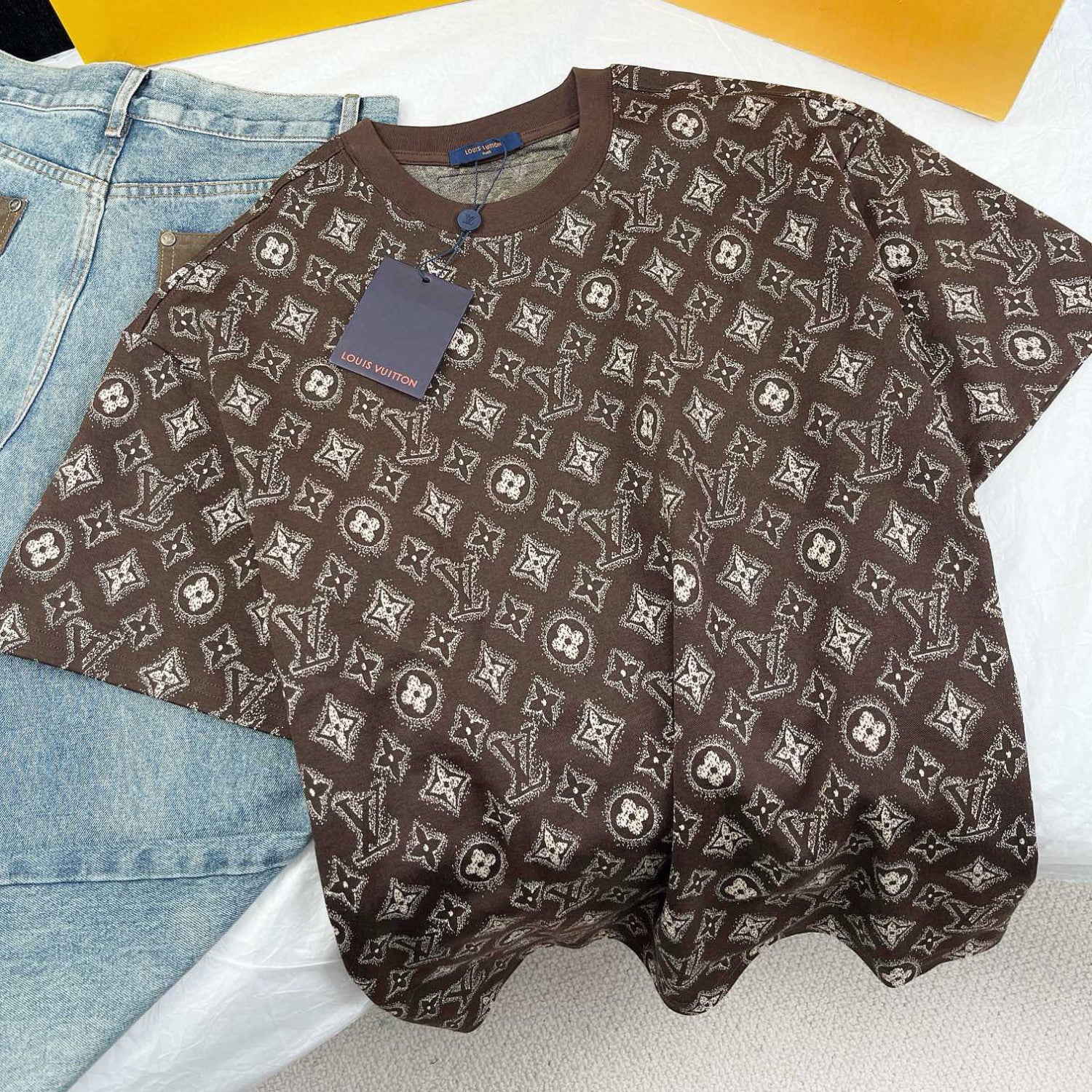 Louis Vuitton Men's Summer Logo Full Print Casual Crew Neck Cotton Short Sleeve T-Shirt #99273