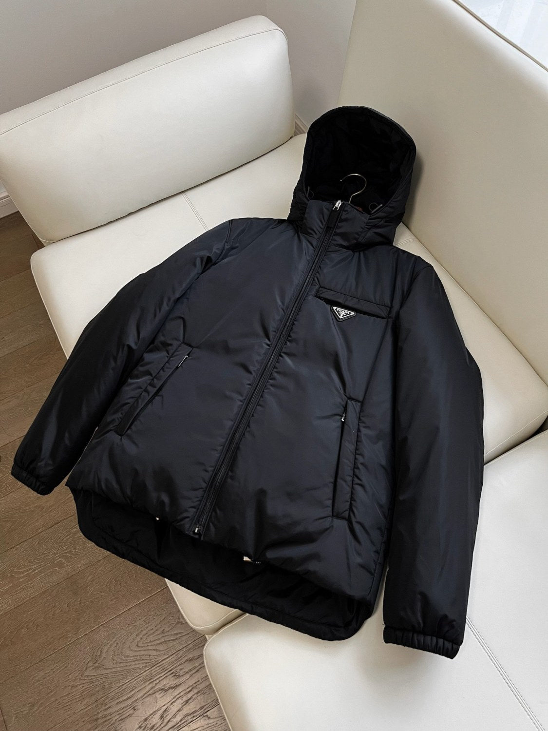Prada Men's Autumn and Winter Solid Color Letter Logo Hooded Warm Zipper Long Sleeve Puffer Down Jacket #73422