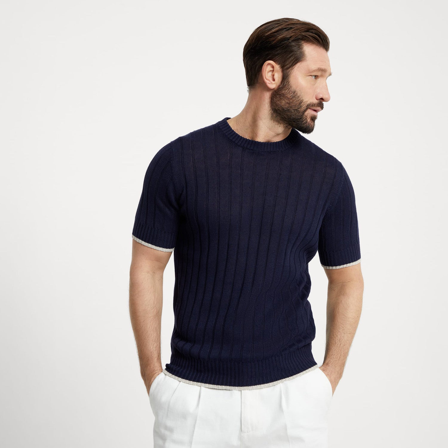 Brunello Cucinelli Spring And Summer Men's Flat Ribbed Linen And Cotton Knitted T-Shirt Fashion Trend Casual Comfortable Round Neck T-Shirt Ngvp #1348