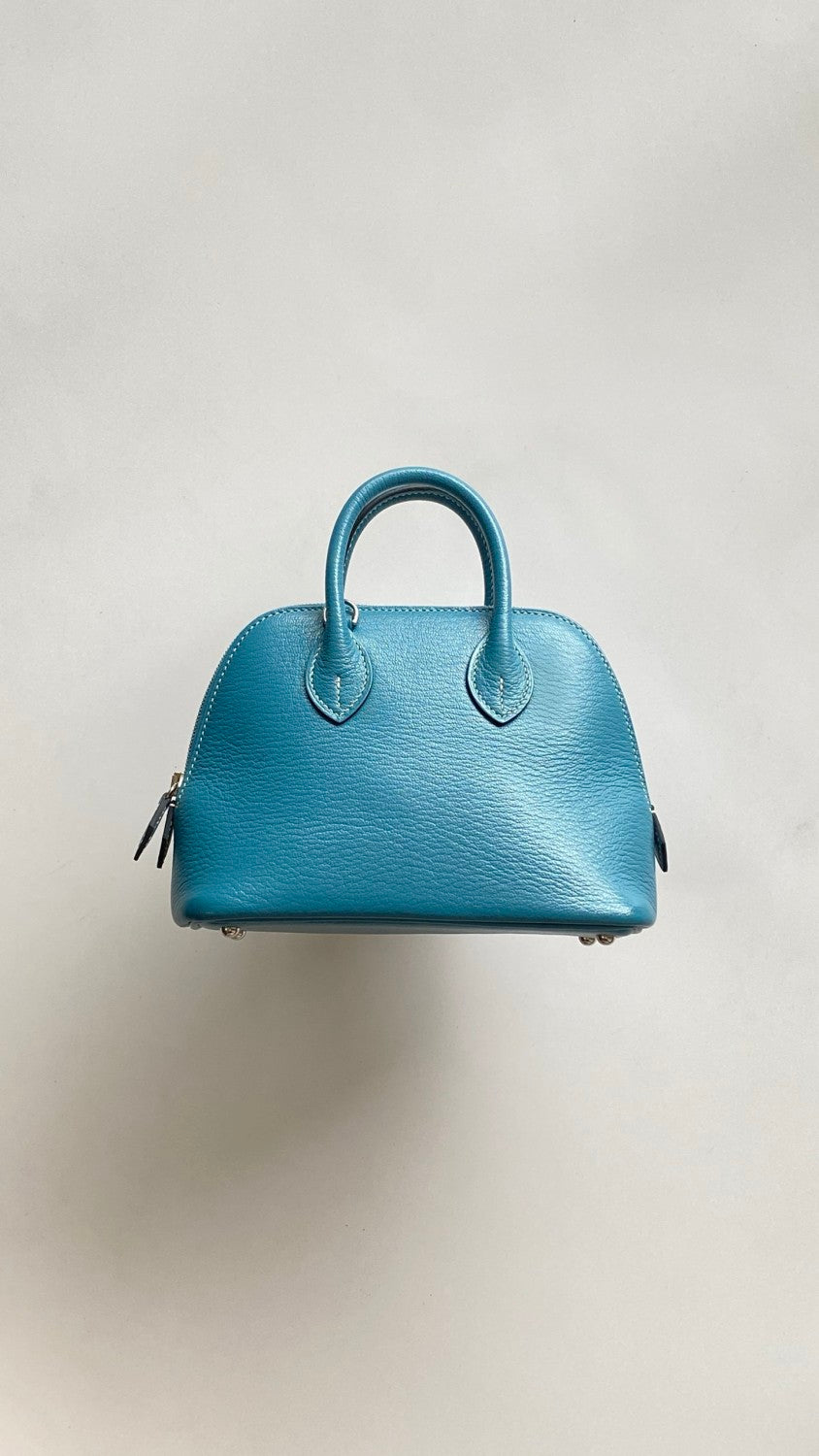 HERMES Bolide 1923 Silver Buckle Evercolor Calfskin Bowling Bag. Mini Handbag. Shoulder Bag. Crossbody Bag. Women's Style. D2 NEW BLEU JEAN #83225A