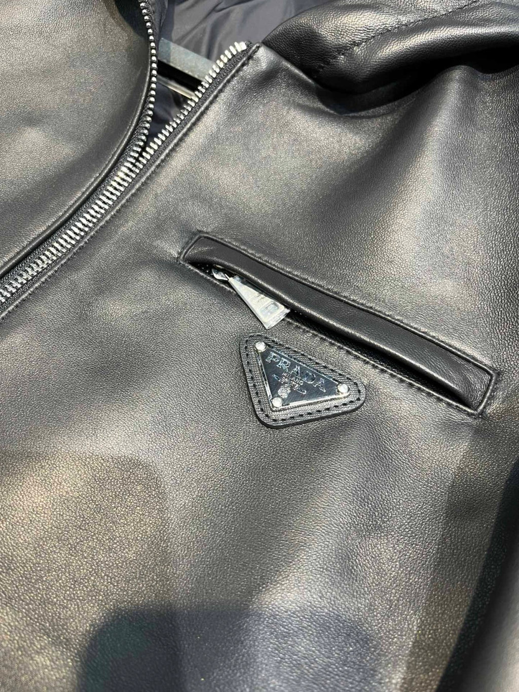 Prada Men's Fall/Winter Black Triangle Metal Label Lambskin Reversible Wearable Zipper Jacket #72112
