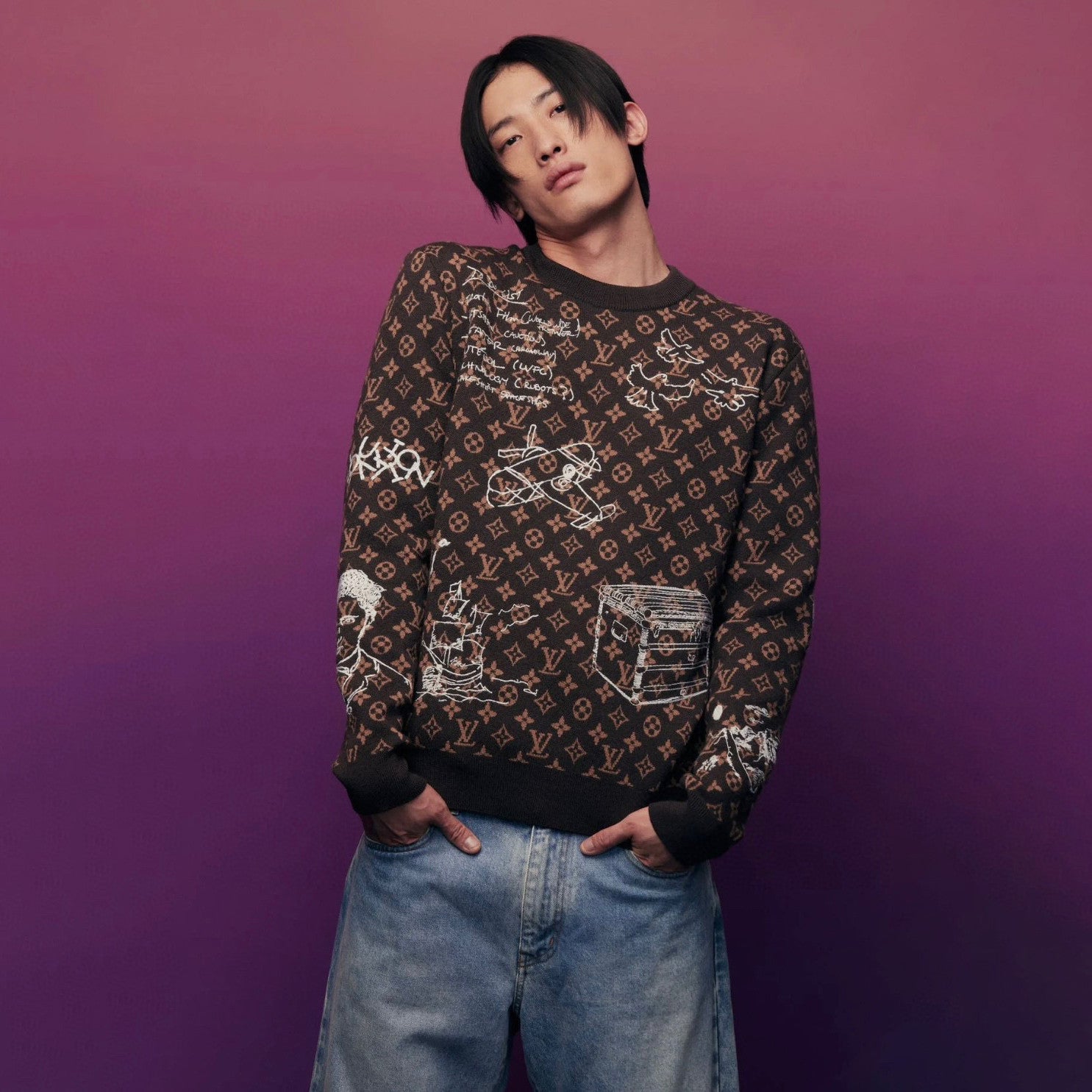Louis Vuitton Embroidered Pattern Crew Neck Sweater Pullover #96167