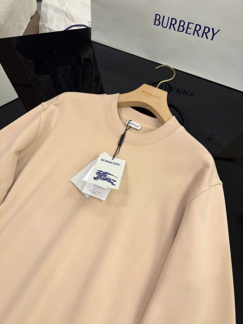 Burberry Men's Spring and Autumn Solid Color Checkered Printed Label Loose Round Neck Long Sleeve Sweatshirt #74744