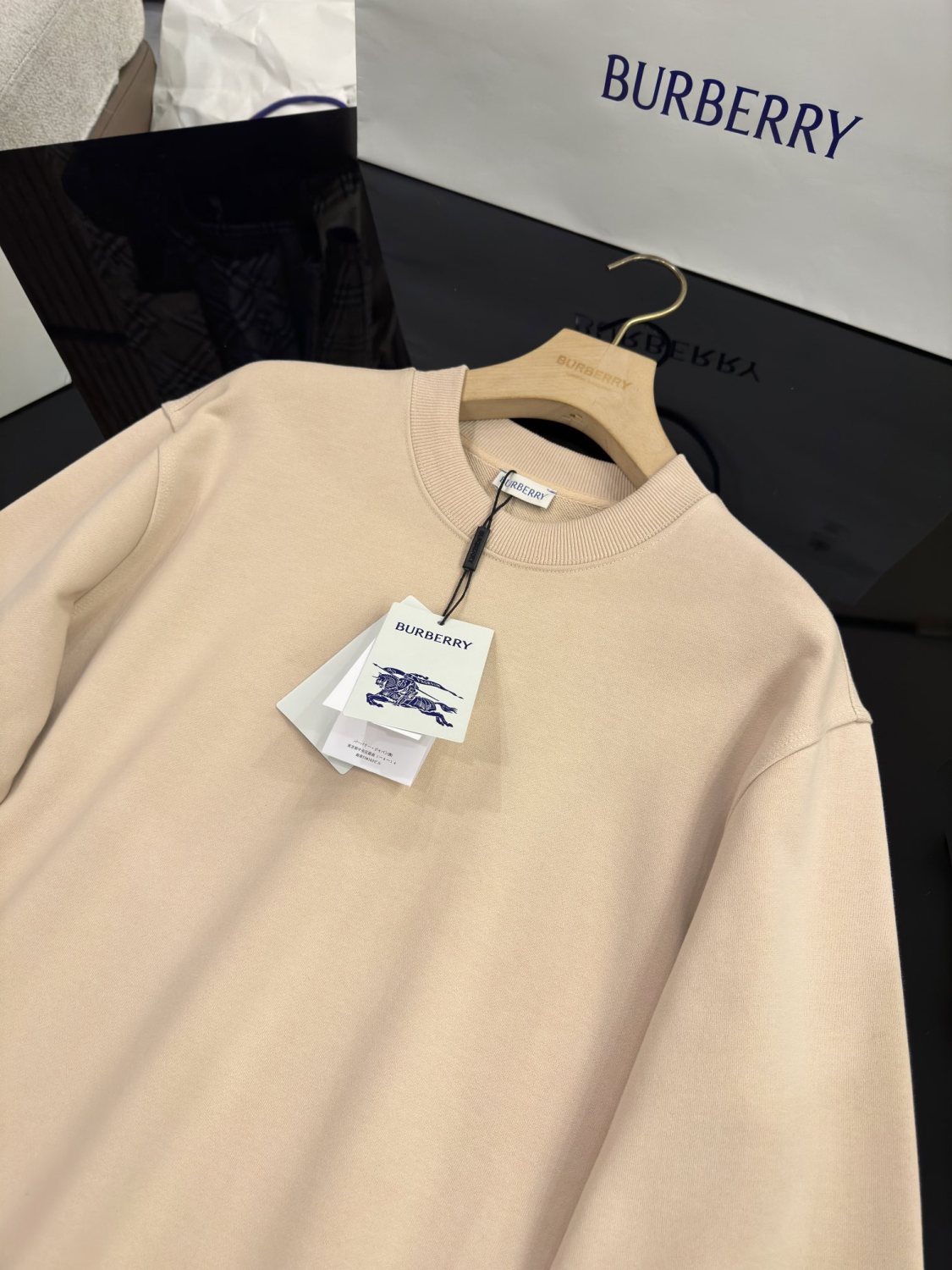 Burberry Men's Spring and Autumn Solid Color Checkered Printed Label Loose Round Neck Long Sleeve Sweatshirt #74744