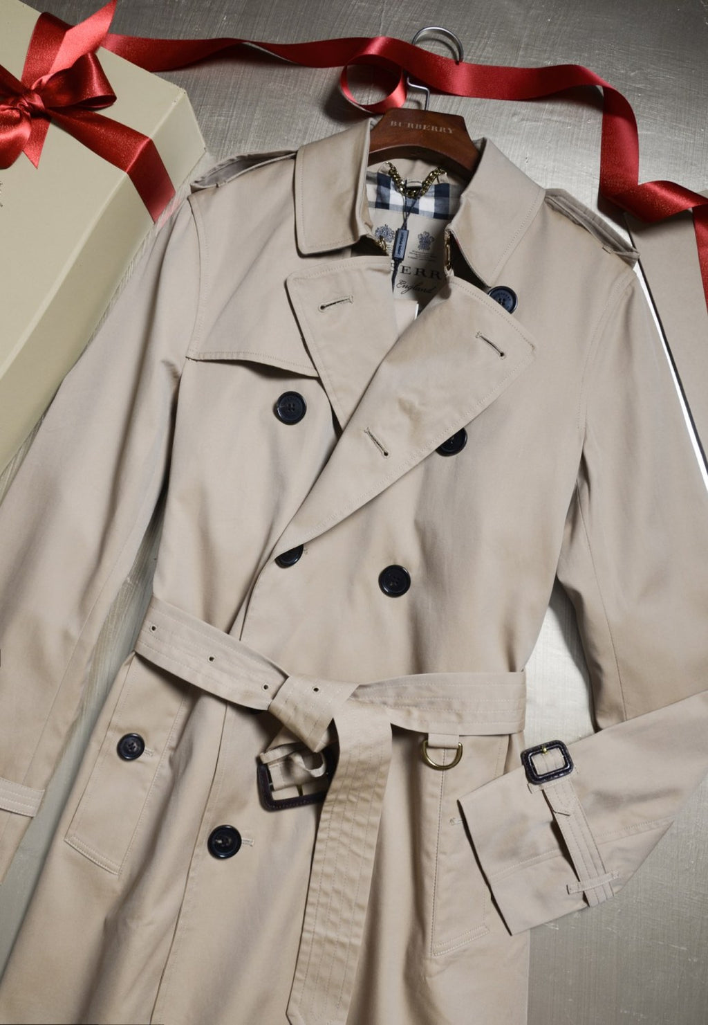 Burberry Men's Spring and Autumn Solid Color Double Breasted Mid-Length Waist Trench Coat Jacket #72856