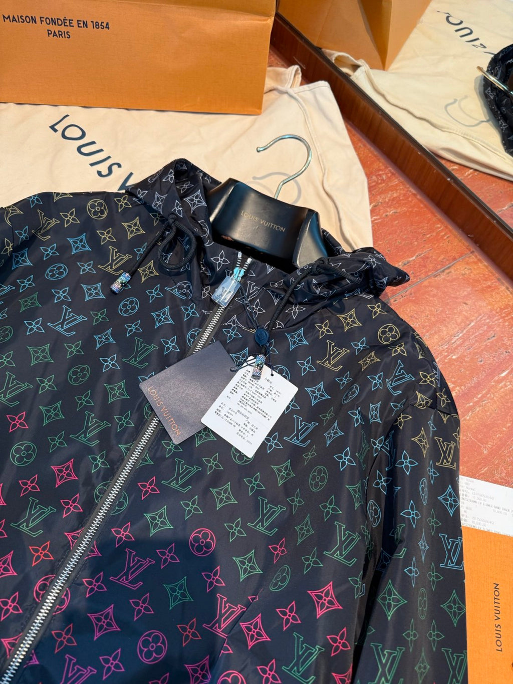 Louis Vuitton Men's And Women's Spring And Summer Gradient Rainbow Letters Printed Sunscreen Hooded Zipper Long Sleeved Jacket #76558