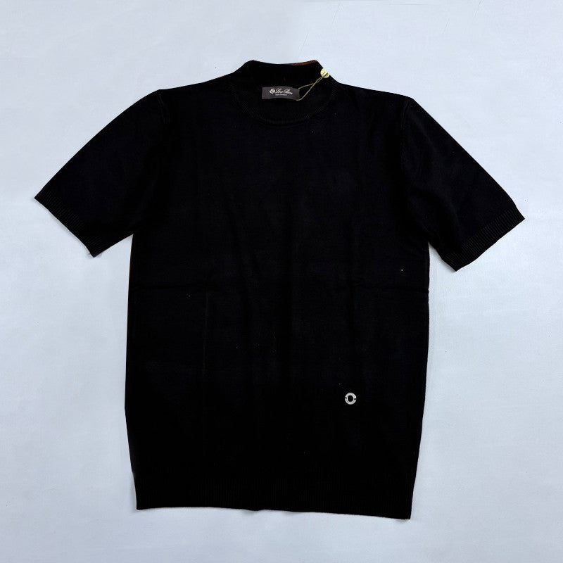 Loro Piana Men's Solid-Color Metal Logo Crew Neck Knit Short-Sleeve Sweater for Spring. Autumn. and Winter Ngvp #2725