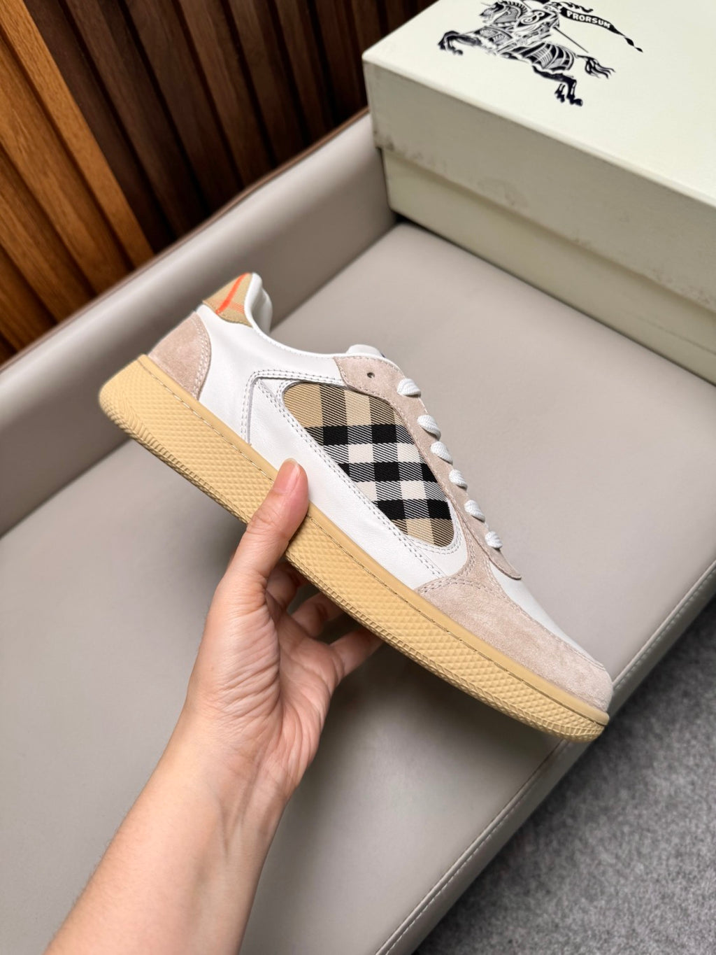 Burberry Leather Suede and Check Terrace Sneakers #385998