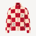 Louis Vuitton Men's Winter Red and White Plaid Lamb's Wool Zipper Jacket #96984