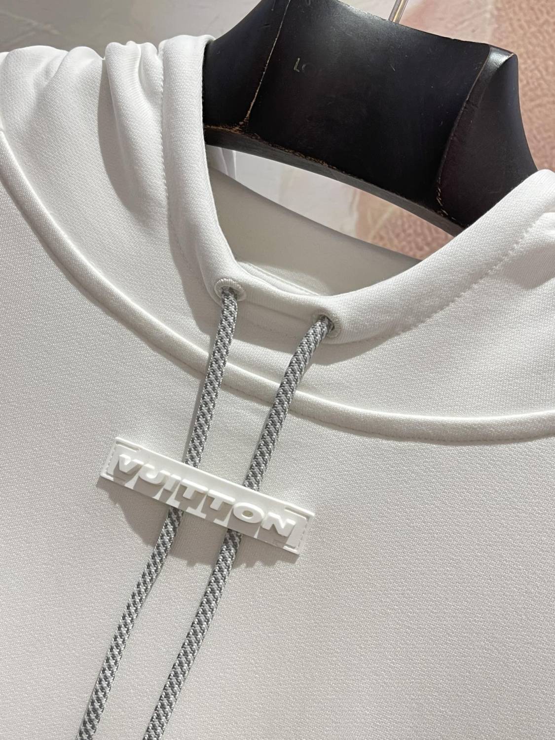 Louis Vuitton Men's Fall/Winter White Hooded Drawstring Logo Long Sleeve Sweatshirt Pullover #72888