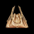 Chanel 25C Women's Classic Double C Logo Solid Color Cowhide & Leather Tote Shoulder Bag Bags Metallic-colored Leather Tends To Fade Easily #77139