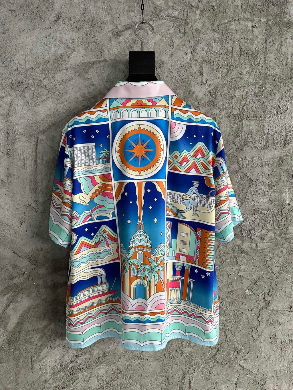 Casablanca Men's Summer City Print Single-Breasted Short-Sleeved Shirt and Casual Drawstring Shorts Set Suit #77128