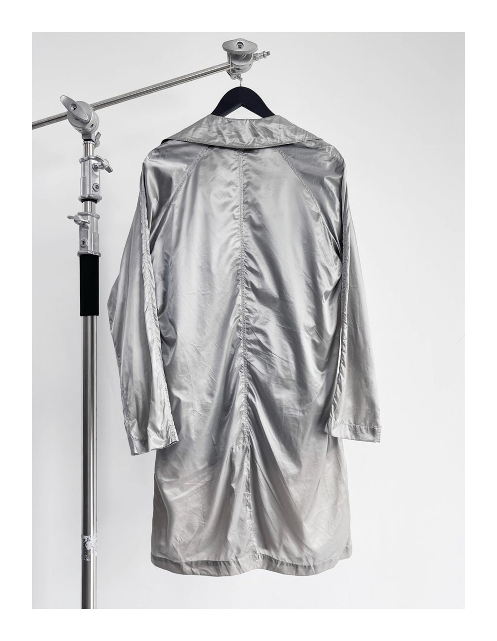 Raf Simons Men's Spring And Summer Punk Fake Two Pieces Splicing Silver Poplin Long Trench Coat Loose Jacket Ngvp #2464