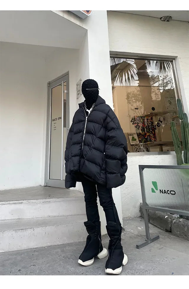 Rick Owens Men's Winter Diablo Style Solid Color Bat Sleeve Loose Hooded Long Sleeve Puffer Down Jacket Ngvp #8833