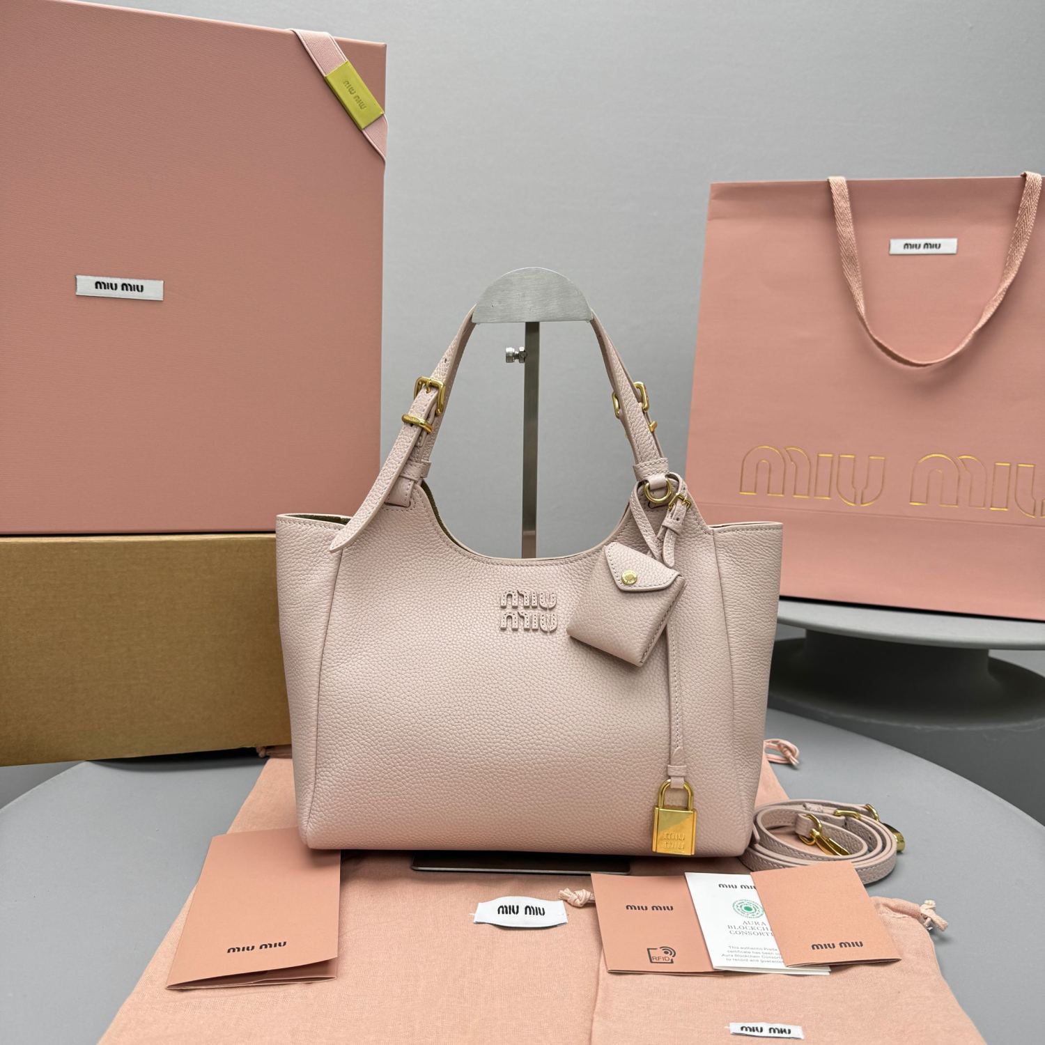 MiuMiu Women's Fashion Classic Solid Color Grain Leather Logo Handbag Shoulder Bag Bags 5BA304_2IFL_F0ZKS #79515