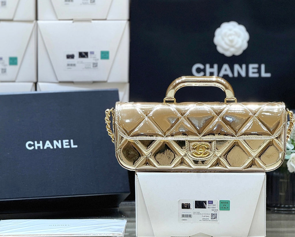 Chanel Large Flap Bag With Top Handle Metallic Mirror Calfskin #375534