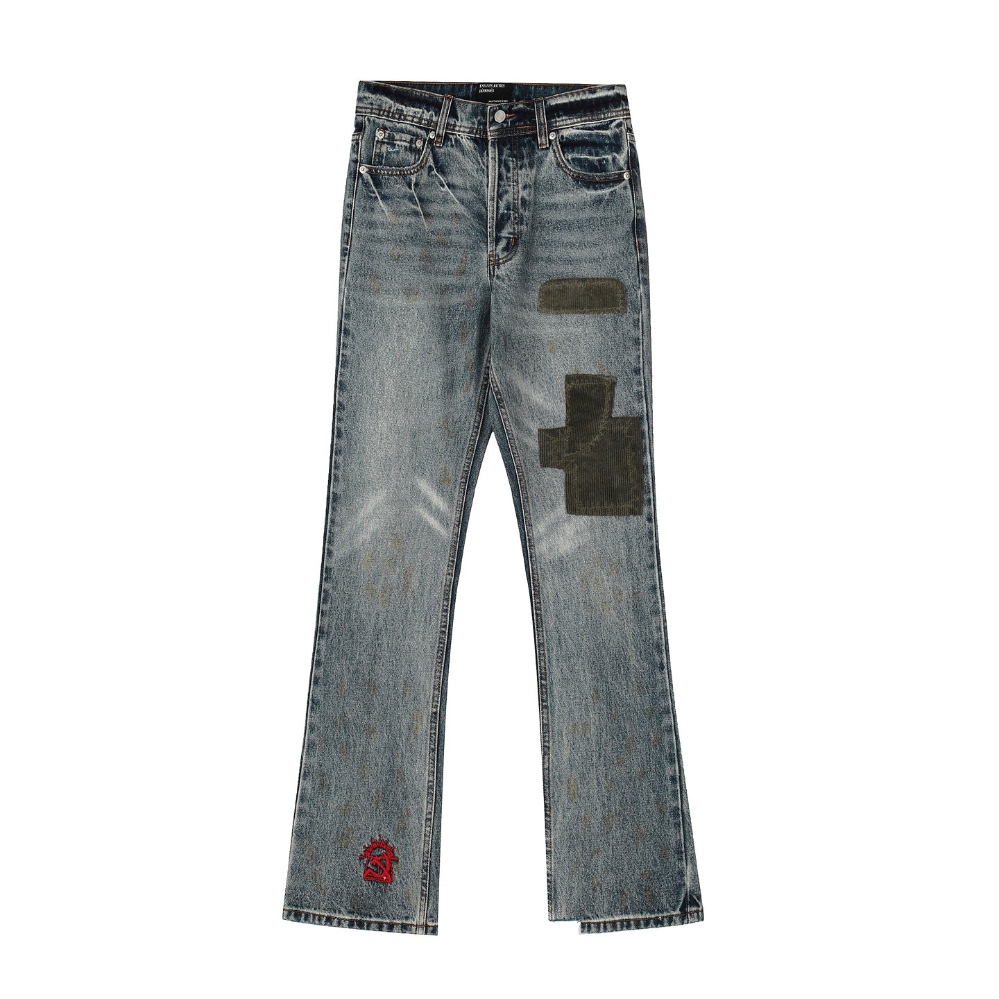 Enfants Riches Deprimes Men's & Women's Four-Season Distressed Patchwork Embroidered Mid-Rise Flared Jeans Casual Solid-Color Denim Pants Ngvp #2715
