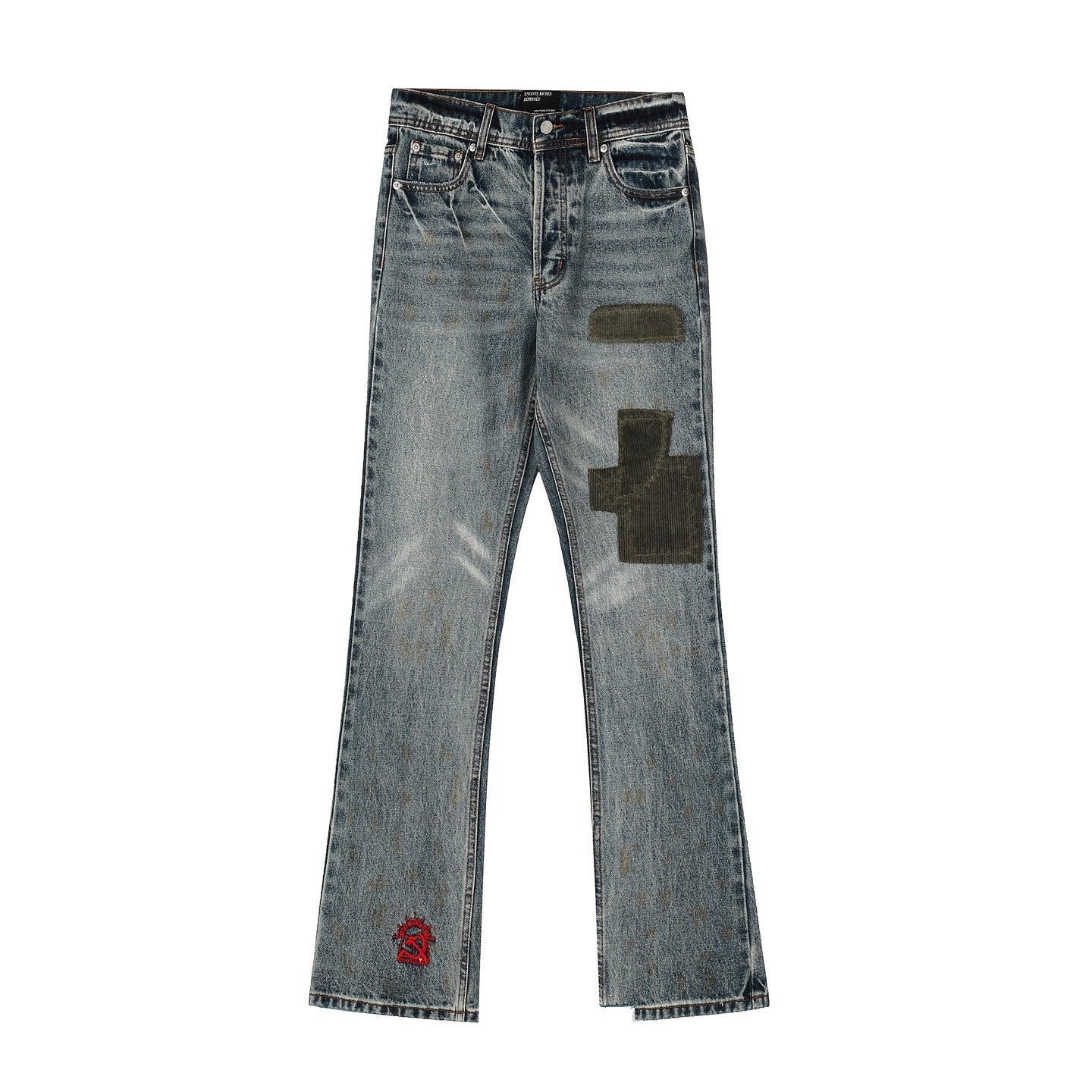 Enfants Riches Deprimes Men's & Women's Four-Season Distressed Patchwork Embroidered Mid-Rise Flared Jeans Casual Solid-Color Denim Pants Ngvp #2715