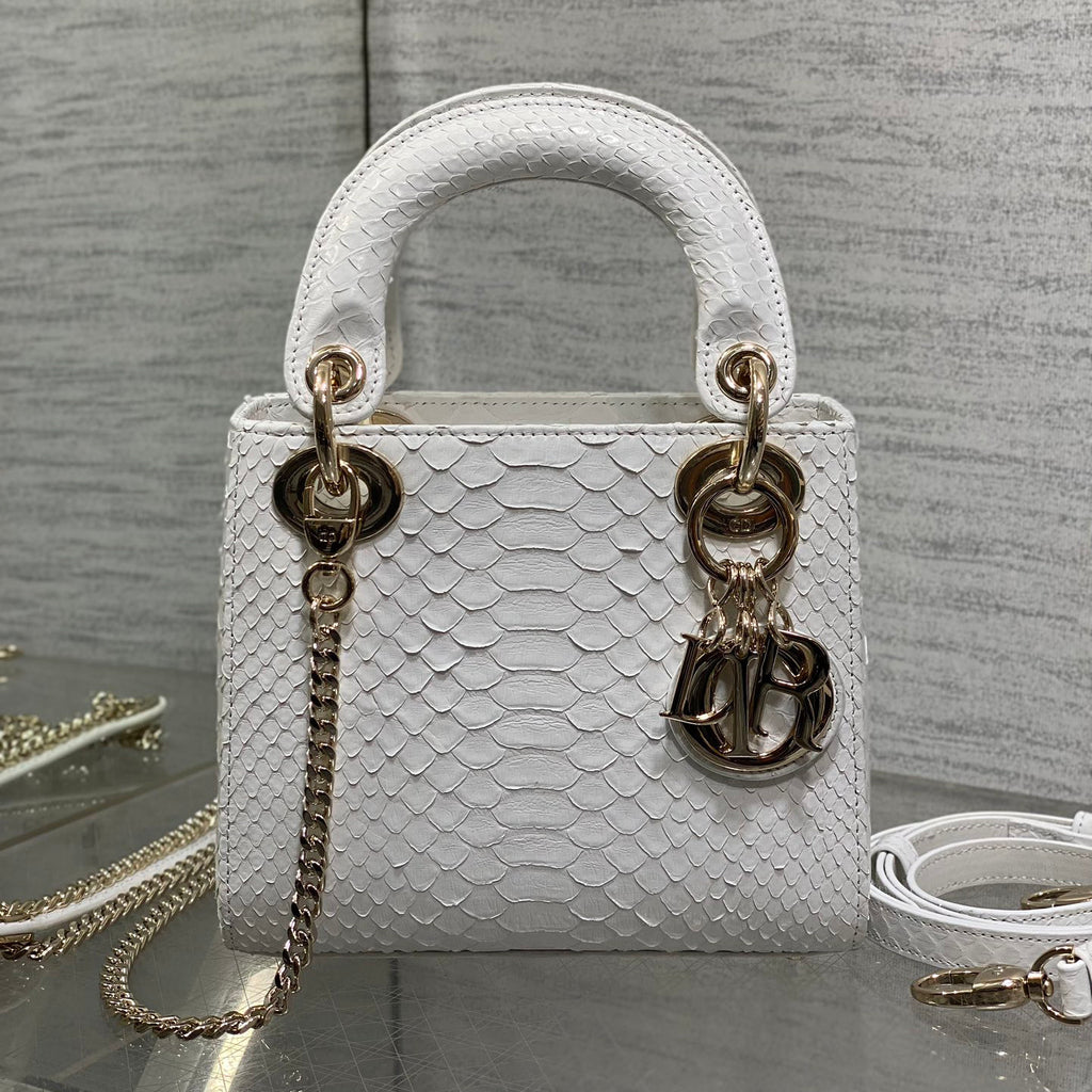 Dior Lady Women's Solid Color Metal Pendant Detachable Chain Shoulder Strap Snake Skin Single Shoulder Crossbody Handbag Bag Bags #77722