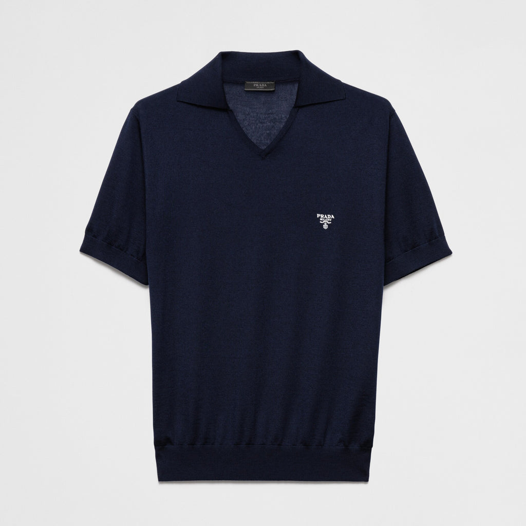 Prada Men's Summer Solid Color Logo Embroidery Knitted Cashmere Short Sleeve Polo Shirt T-Shirt #74954