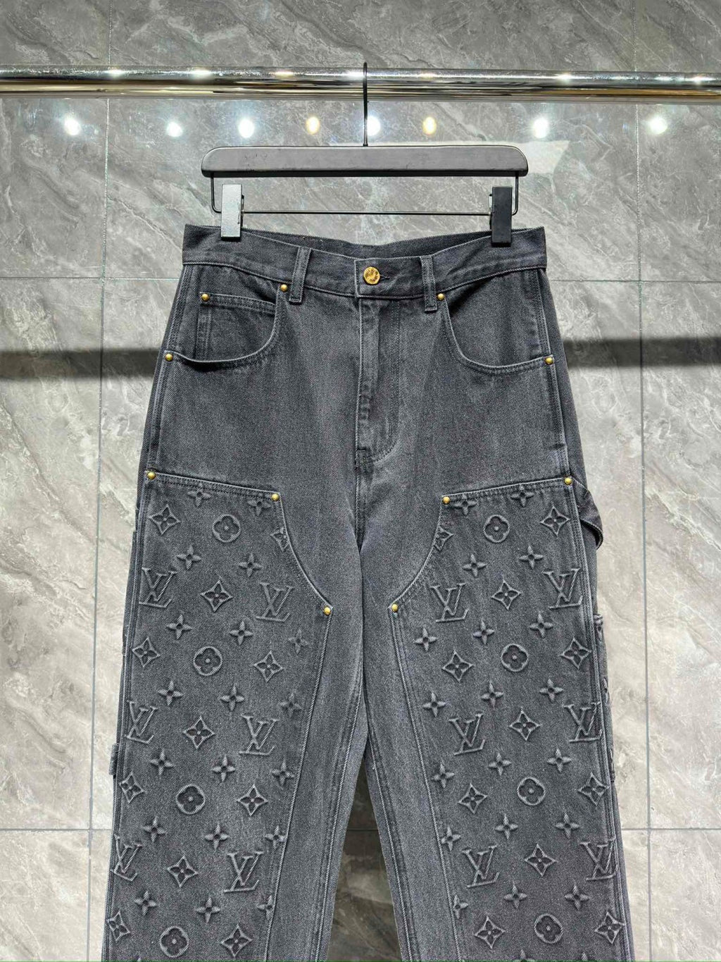 Louis Vuitton Men's Spring/autumn Fashion Casual Classic Logo Embossed Loose Straight Leg Workwear Denim Pants #78388