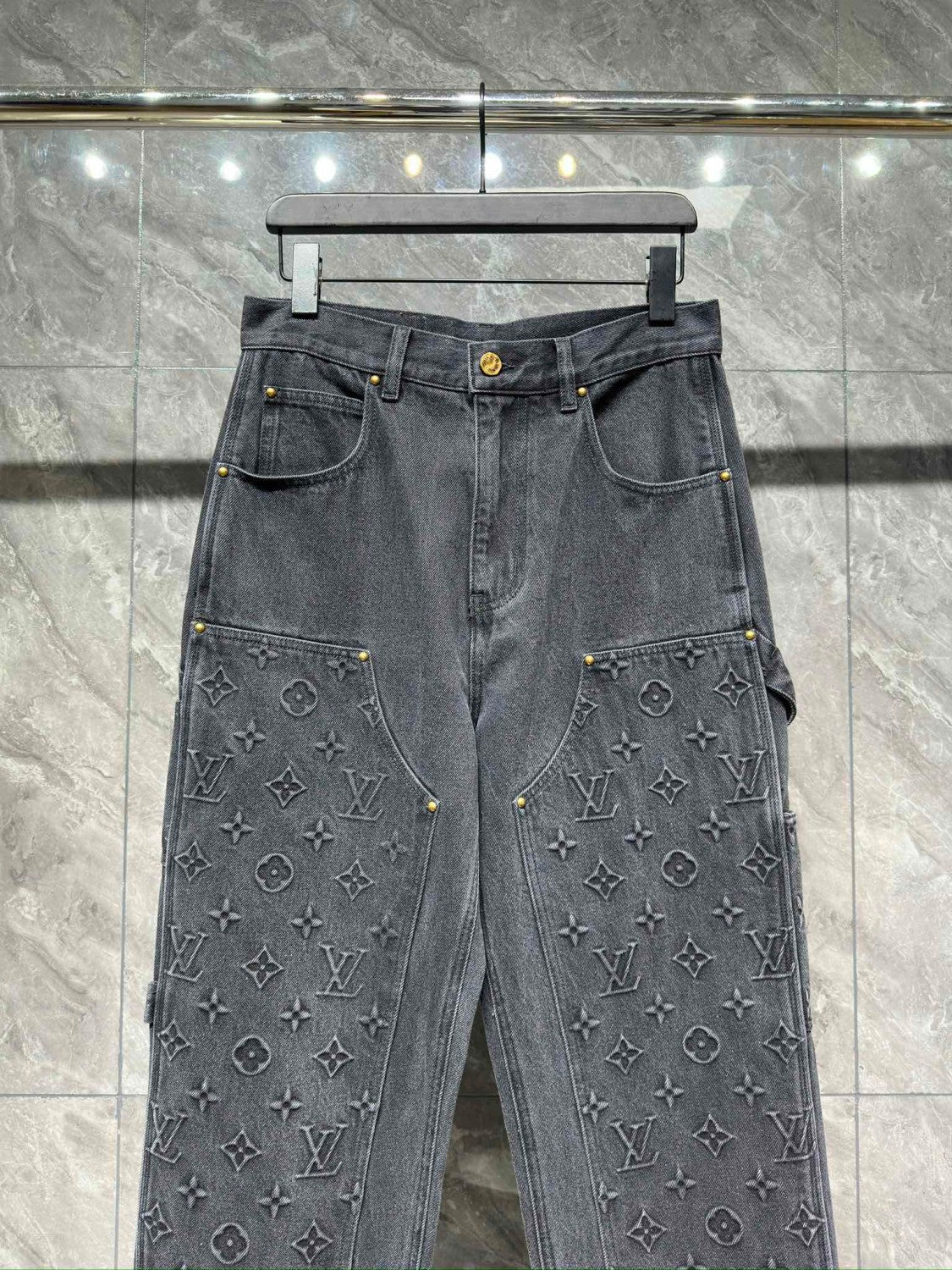 Louis Vuitton Men's Spring/autumn Fashion Casual Classic Logo Embossed Loose Straight Leg Workwear Denim Pants #78388
