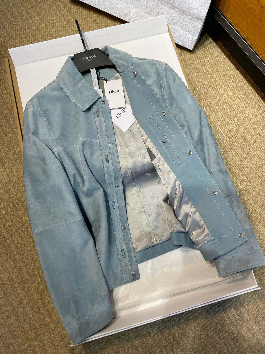 Dior Men's Spring/Autumn Fashion Casual Solid Color Lapel Embossed Logo Single Breasted Long Sleeved Short Leather Jacket #78285