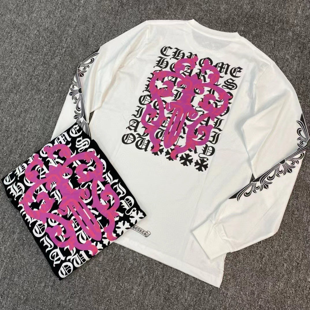 Chrome Hearts Women's Spring Autumn Cross Pattern Print Long Sleeve Round Neck Cotton T-Shirt #77815