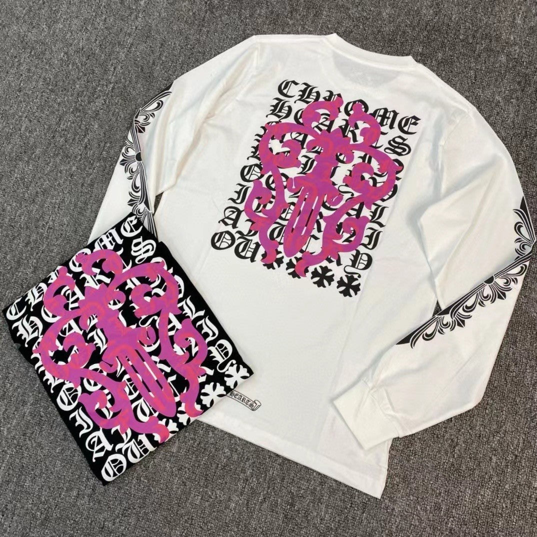 Chrome Hearts Women's Spring Autumn Cross Pattern Print Long Sleeve Round Neck Cotton T-Shirt #77815