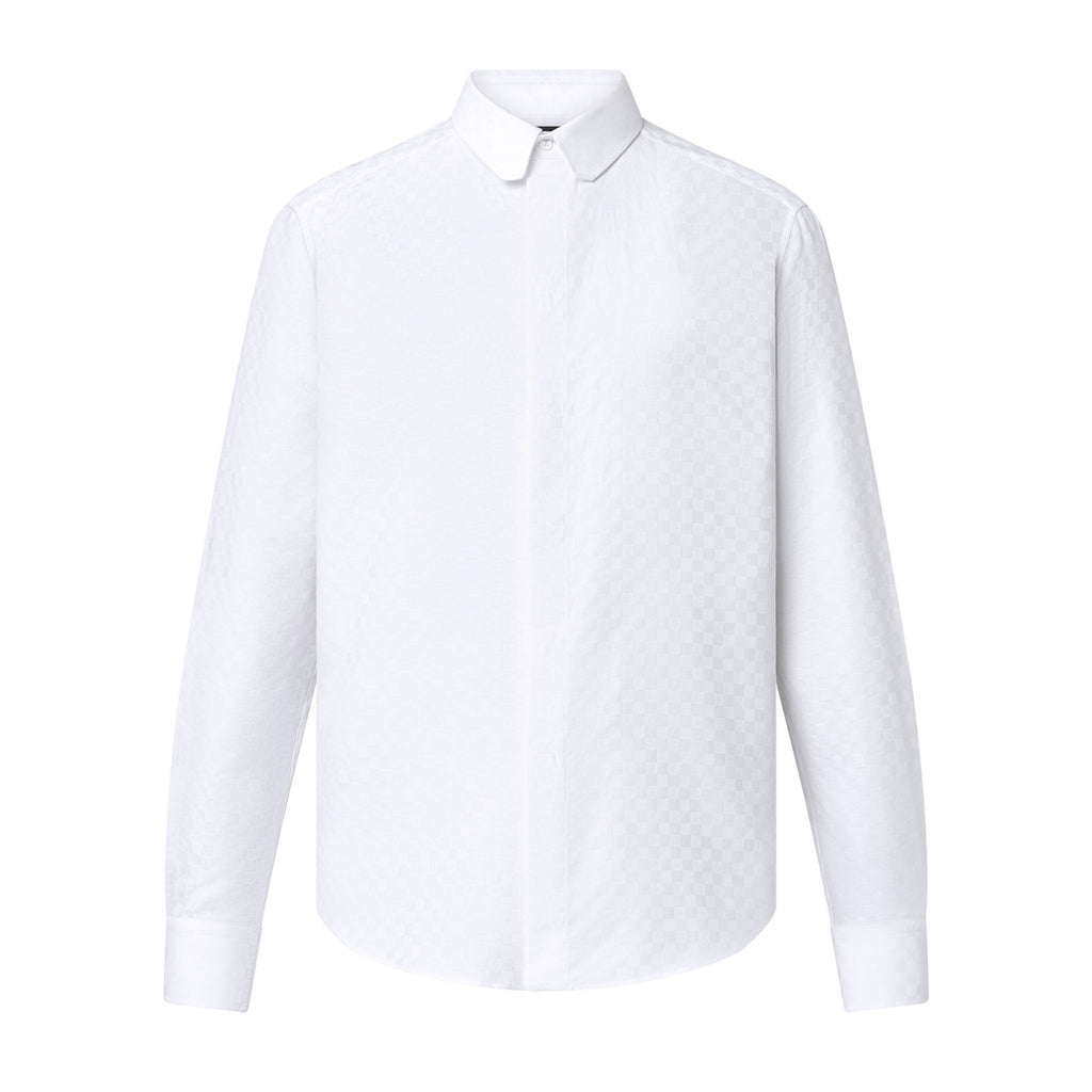 Louis Vuitton Men's DNA Collar Regular Spring and Autumn White Buttoned Lapel Checkerboard Print Long Sleeve Shirt #98172