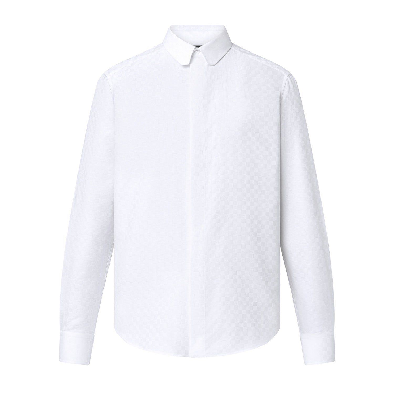 Louis Vuitton Men's DNA Collar Regular Spring and Autumn White Buttoned Lapel Checkerboard Print Long Sleeve Shirt #98172