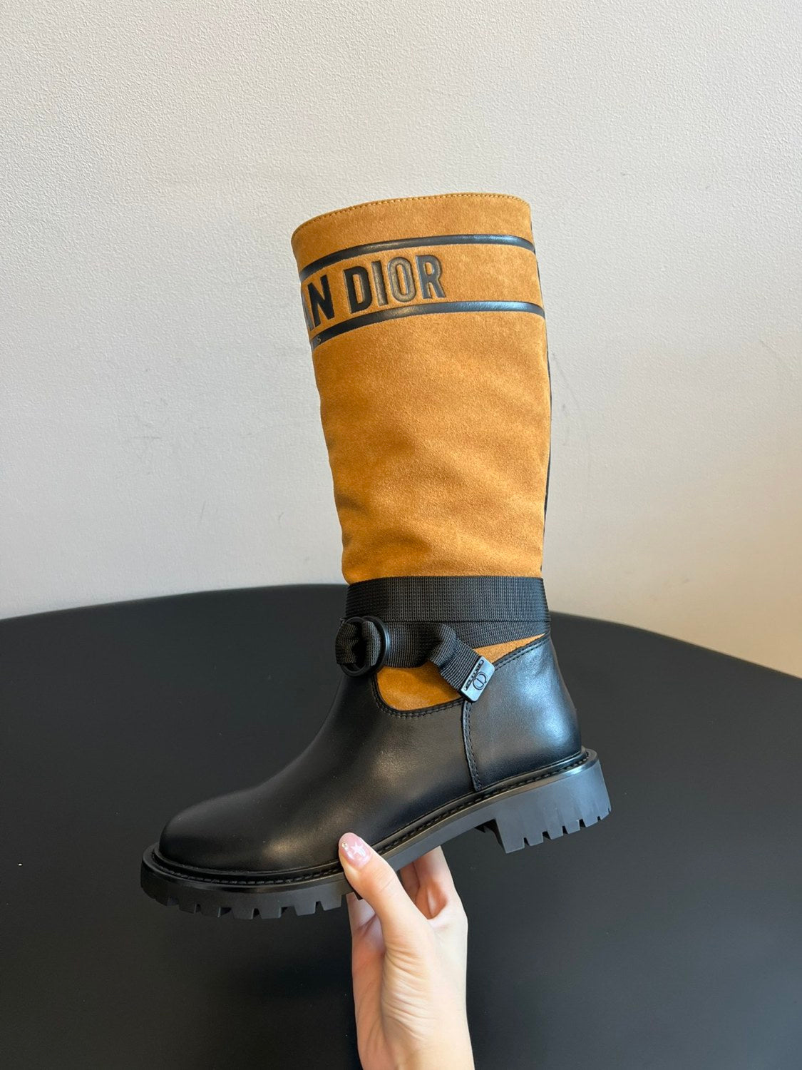 Dior Women's Spring/Fall/Winter Leather And Suede Blend Vintage Chunky-Heeled High-Top Boots Casual Long Riding Boots Shoes #81721