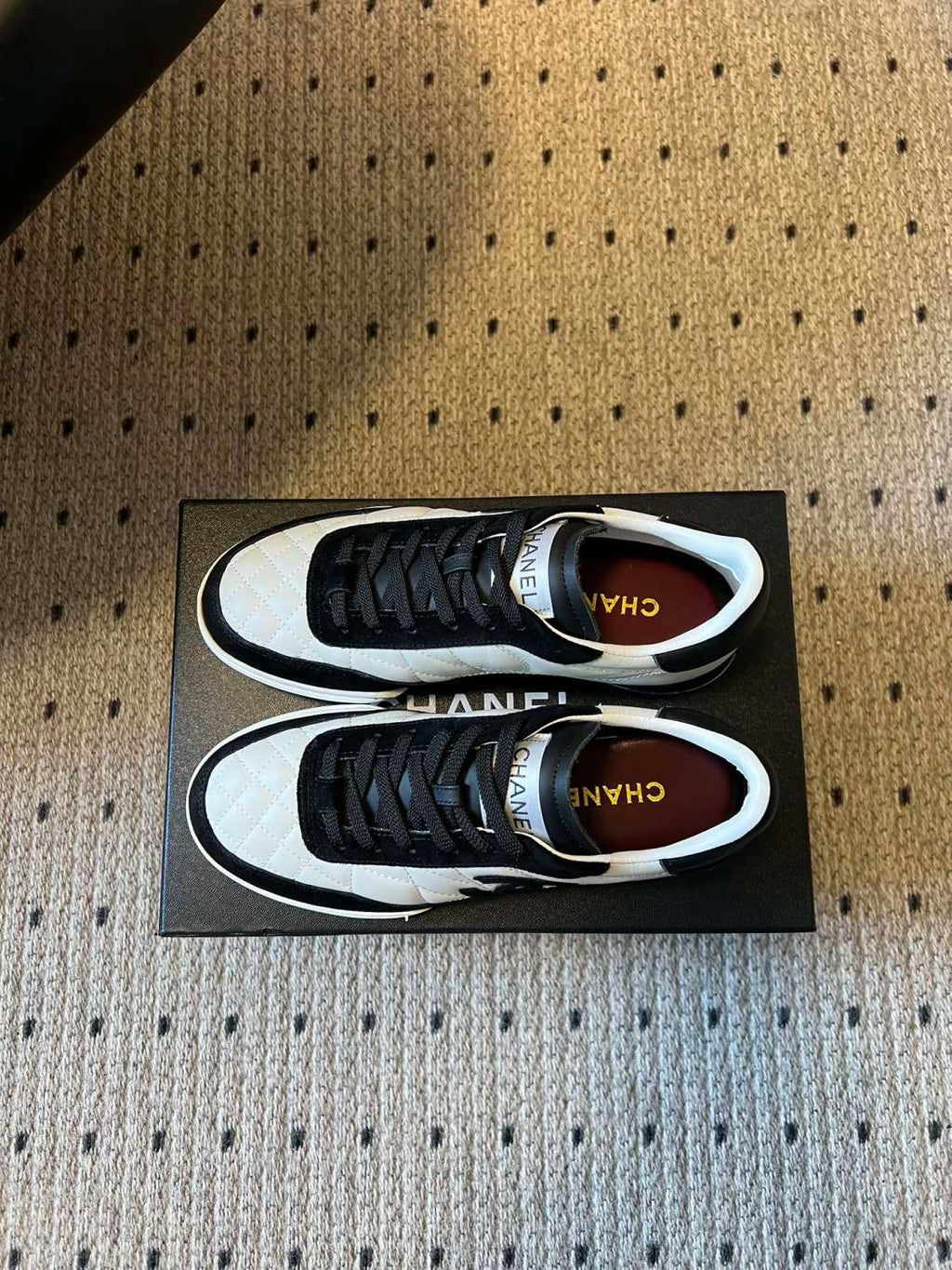 Chanel Trainers Calfskin Suede Kidskin White Black #377371