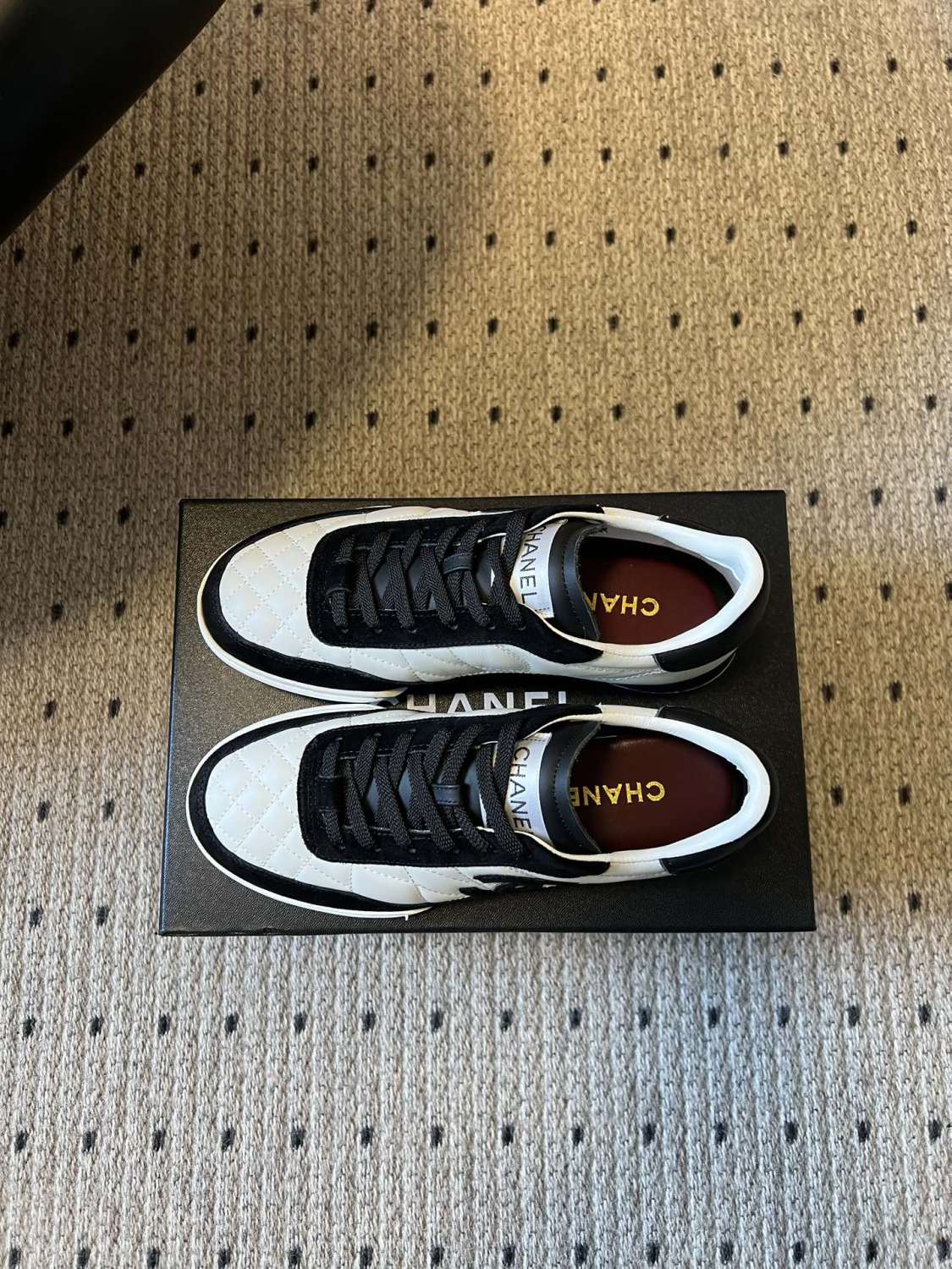 Chanel Trainers Calfskin Suede Kidskin White Black #377371