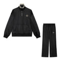 Gucci Men's Spring and Autumn Black Logo Embroidery Zipper Standing Collar Long Sleeve Jacket Elastic Knit Sweatpants Pants Suit Set #98786