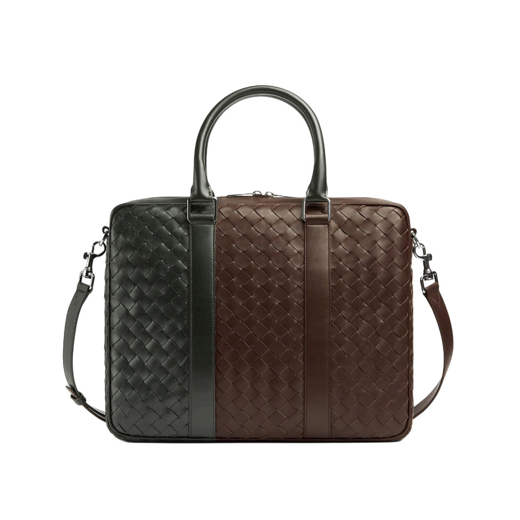 Bottega Veneta Intrecciato Men's Two Tone Adjustable Detachable Shoulder Strap Woven Calfskin Briefcase Handbag Bag Bags #77474