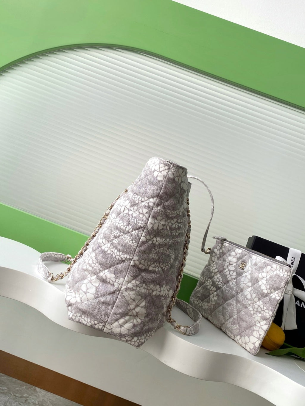 Chanel Women's Solid Color Chain Cherry Blossom Print Cotton Shoulder Bag Bags #77446