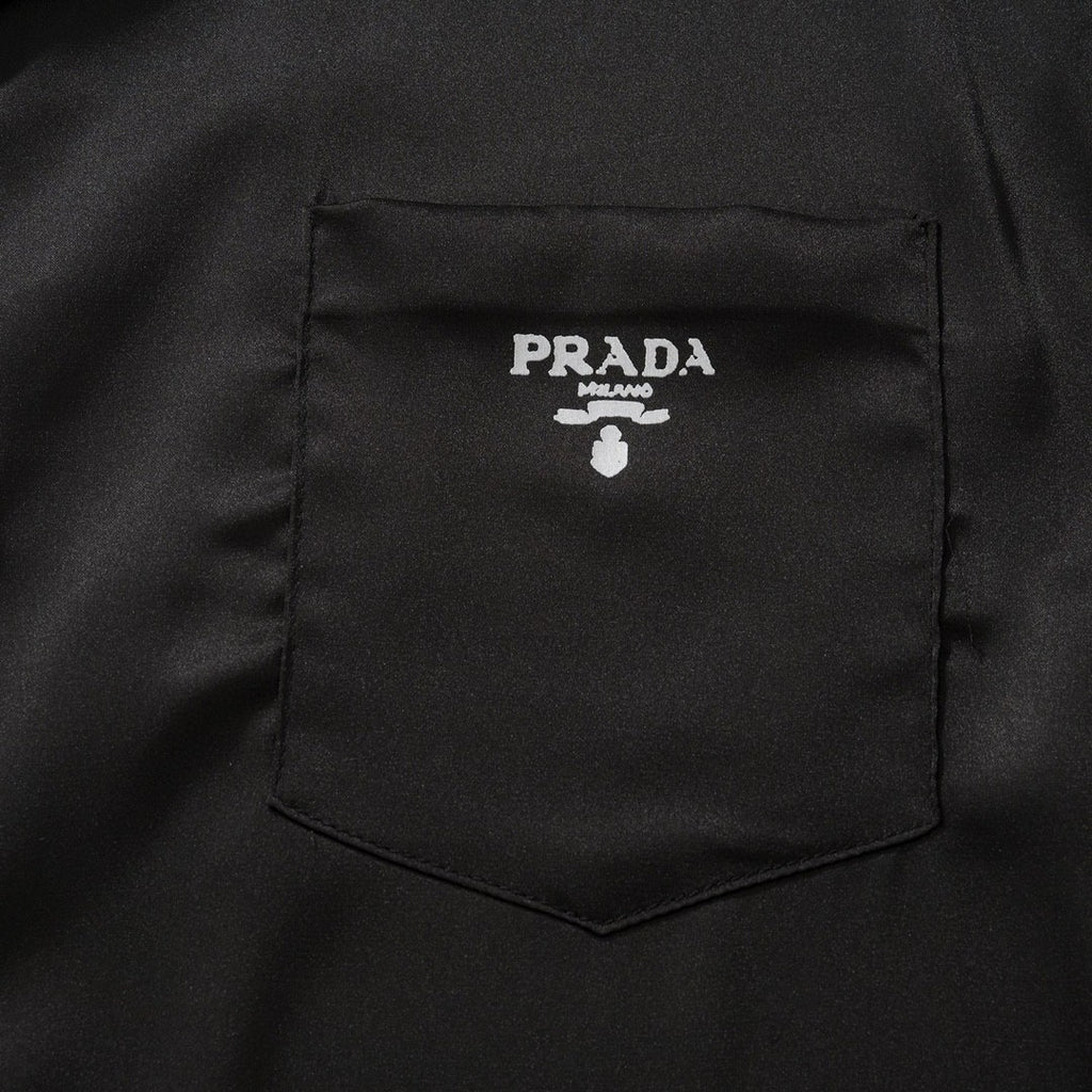 Prada Men's Summer Black Striped Letter Logo Printed Single Breasted Short Sleeve Shirt #99621