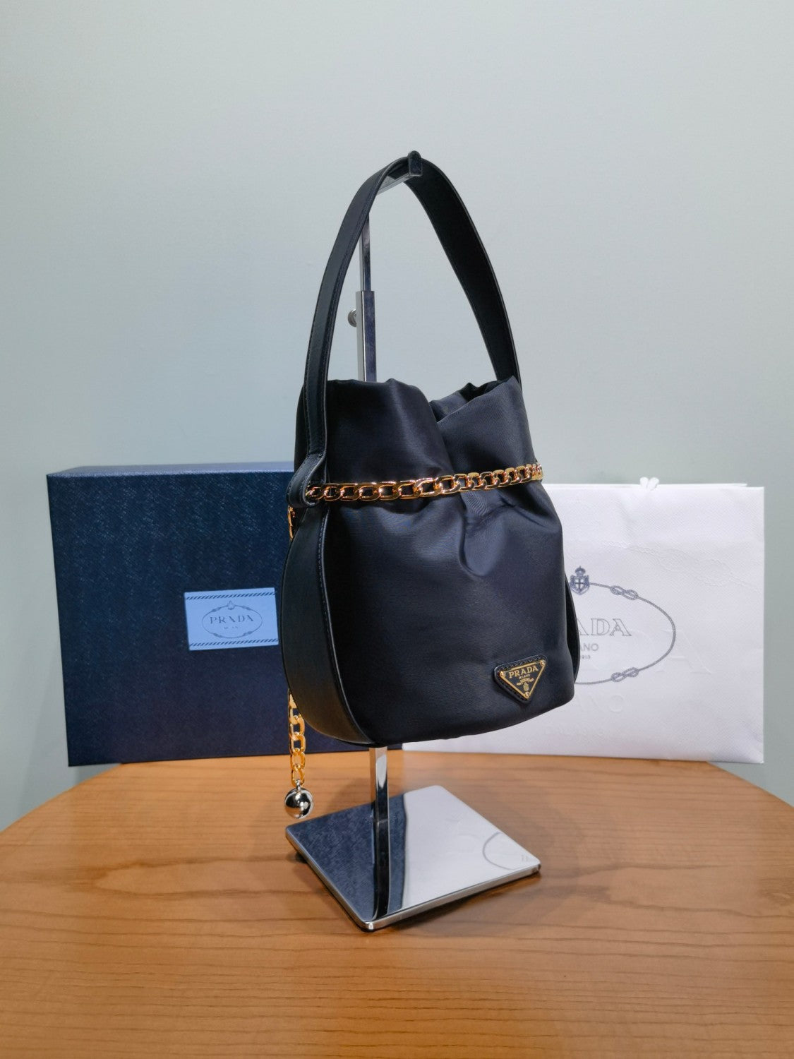 Prada Women's Solid Color Petit Sac Noir Re-Nylon with Nappa Leather Mini Shoulder Bag Bucket Tote Bags #78128