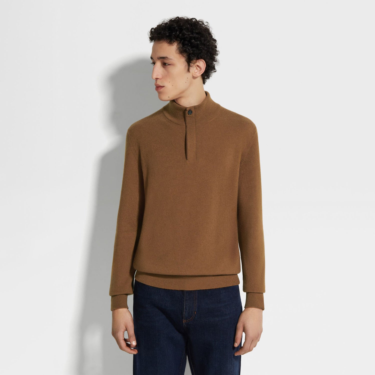 Ermenegildo Zegna Deep Foliage Mélange Color Oasi Cashmere Zipper Penguin Collar Sweater Men's Luxury Knitted Sweater Autumn And Winter Bottom Warm Fashion Trend Knitting Ngvp #2451
