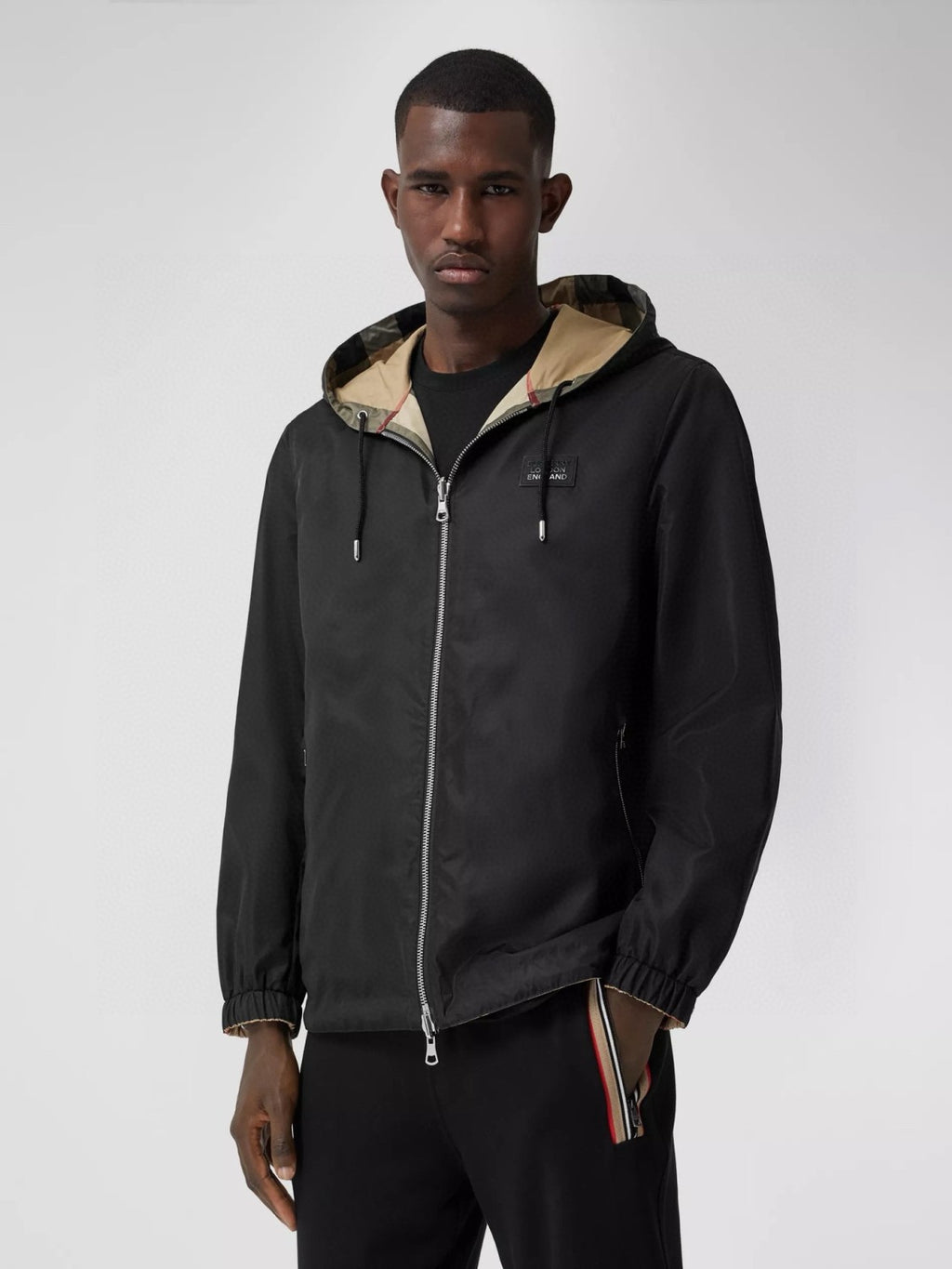 Burberry Men's Spring and Fall Reversible Plaid Checked Printed Hooded Long Sleeve Zipper Jacket #72612