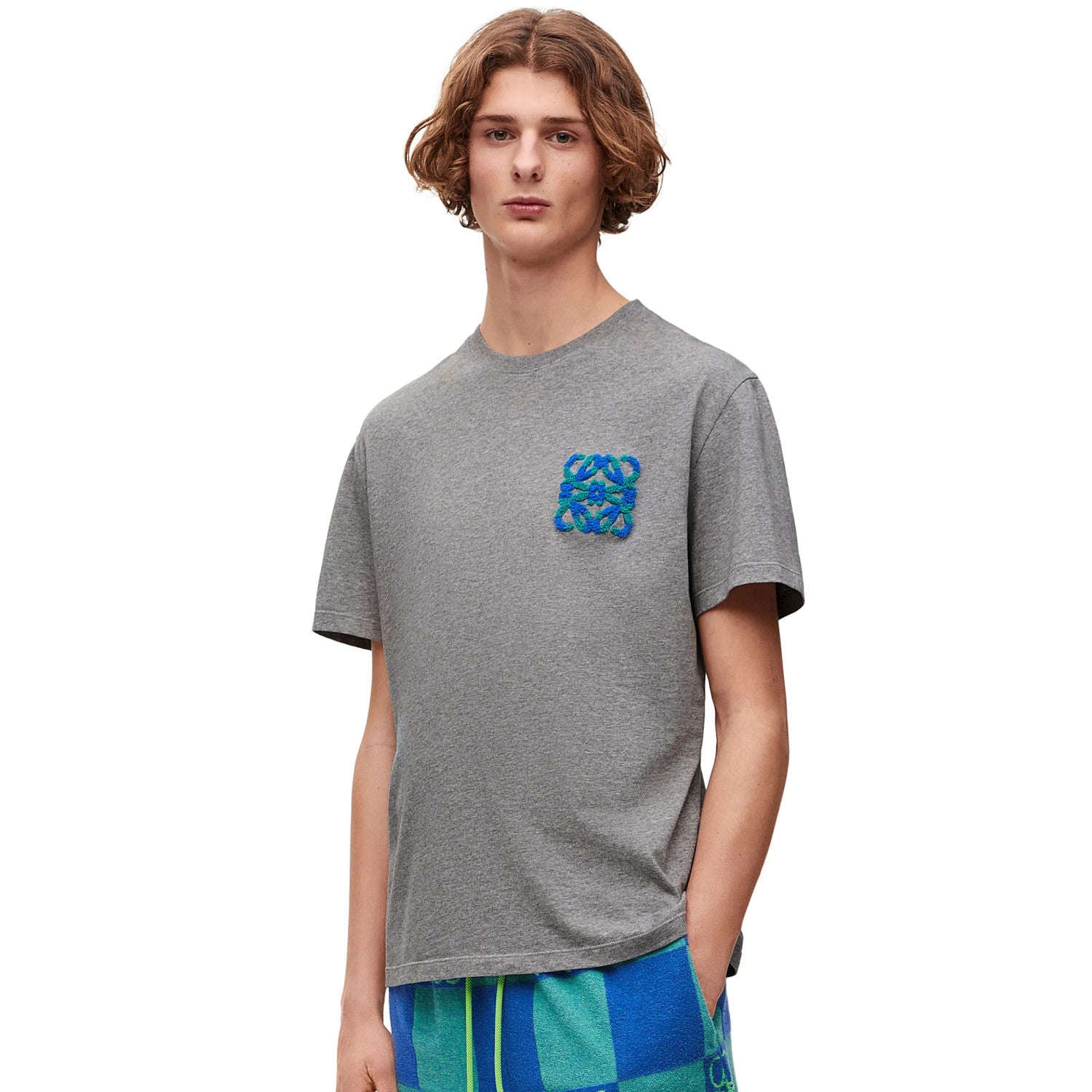 Loewe Men's Summer Solid Colour Wool Embroidery Logo Loose Round Neck Short Sleeve T-Shirt #99472